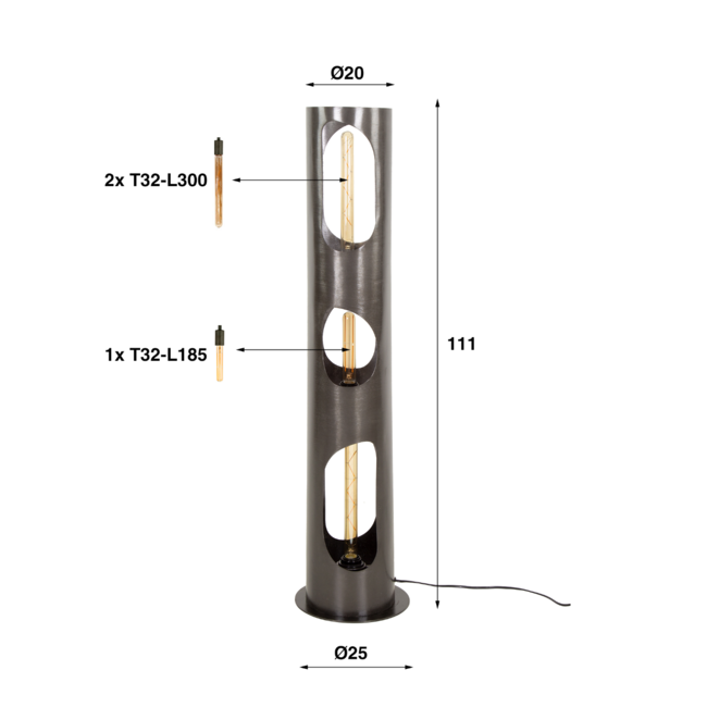 Vloerlamp  Ø25 organic cylinder L / Zwart nikkel
