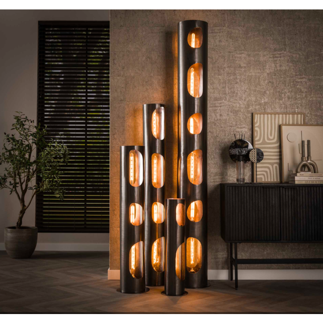 Lampadaire Ø25 cylindre organique L / Nickel noir