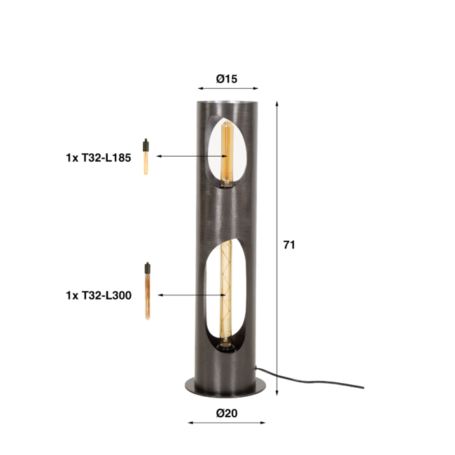 Floor lamp Ø20 organic cylinder / Black nickel