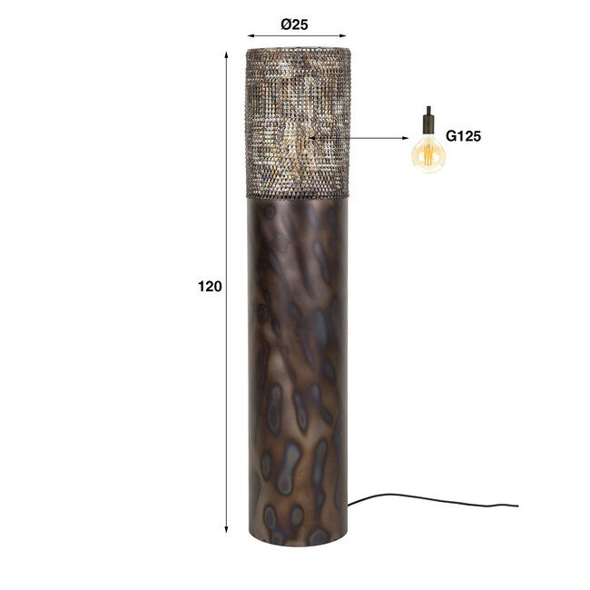 Vloerlamp Ø25 cilinder 120cm / Zwart bruin
