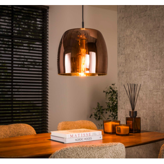 LioLights Hanglamp 1L drift glass / Copper color glas