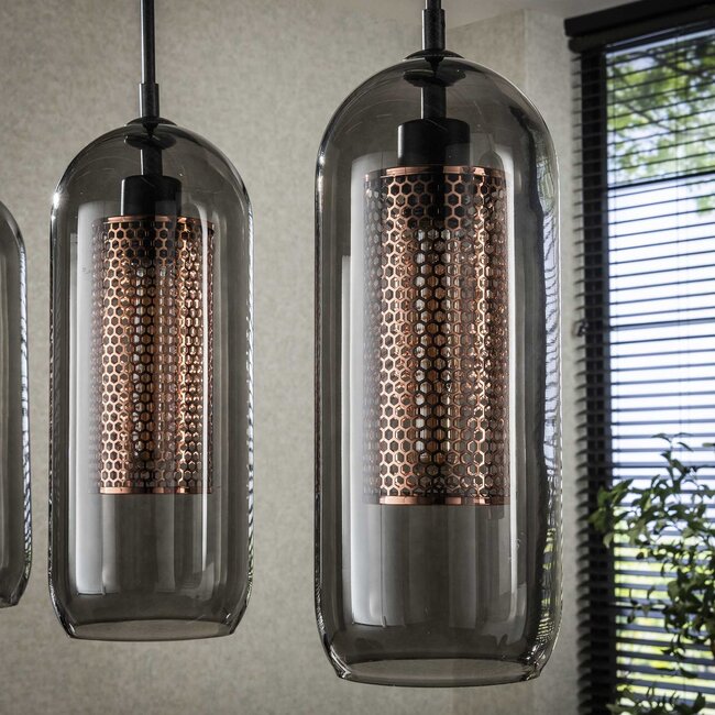 Pendant lamp 4L smoke glass-perforated steel / Artic black