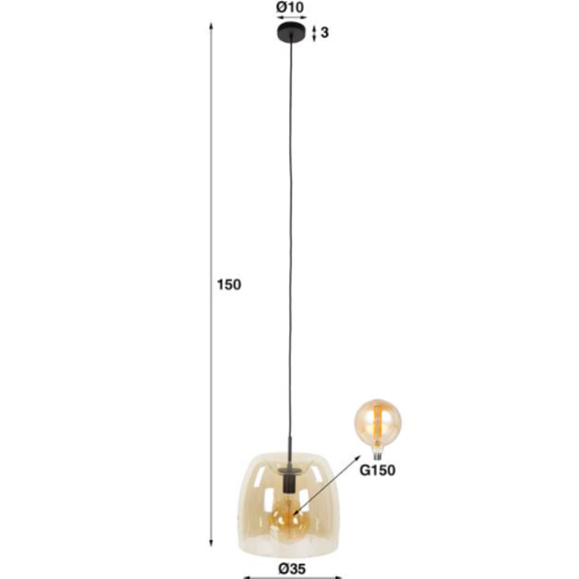 Suspension 1L verre flotté / Verre couleur ambre