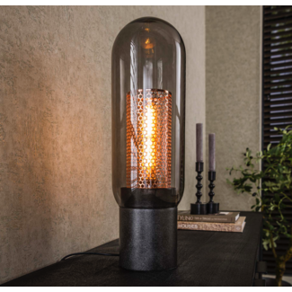 LioLights Tafellamp smoke glas-geperforeerd staal / Artic zwart