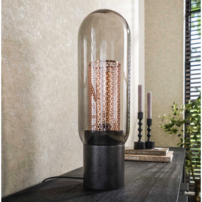 Tafellamp smoke glas-geperforeerd staal / Artic zwart