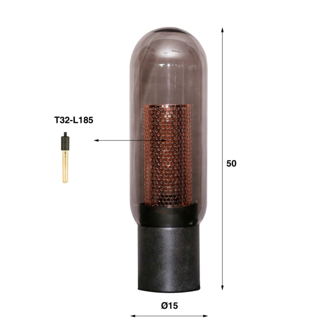 Lampe de table en verre fumé et acier perforé / Noir arctique