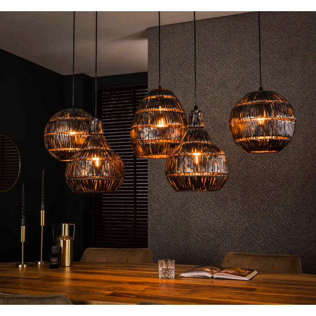 Hanglamp 5L strip multi shade / Zwart bruin