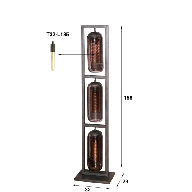Floor lamp 3L tower smoke glass-perforated steel / Artic black
