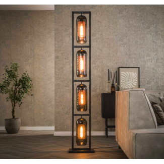 LioLights Vloerlamp 4L tower smoke glas-geperforeerd staal / Artic zwart