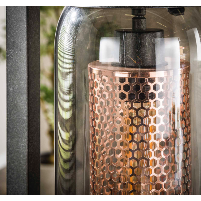 Floor lamp 4L tower smoke glass-perforated steel / Artic black