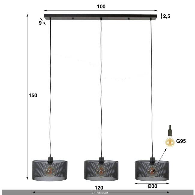 Hanging lamp 3L mesh round / Artic black