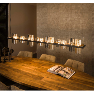 LioLights Hanglamp 14L cylinder mixed glass  (G9) / Artic zwart