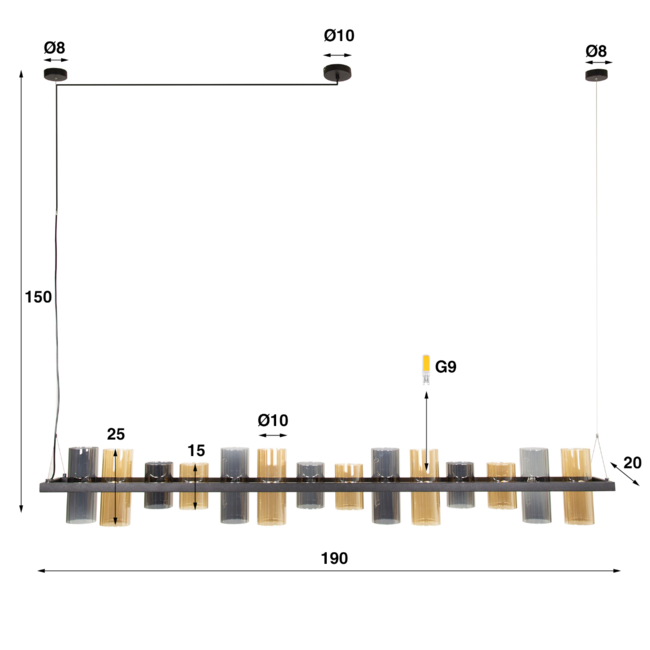 Suspension cylindre 14L verre mixte (G9) / Noir Artic