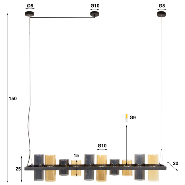 Hanglamp 10L cylinder mixed glass (G9) / Artic zwart