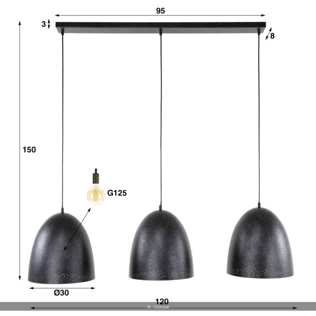 Hanglamp kosmos 3L / Charcoal