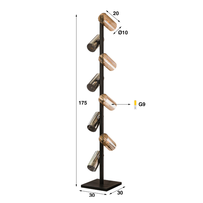 Floor lamp 8L cylinder mixed glass (G9) / Artic black