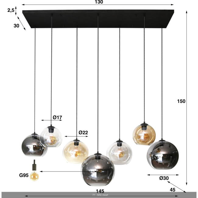 Hanging lamp 4+3 multi globe XL / Artic black