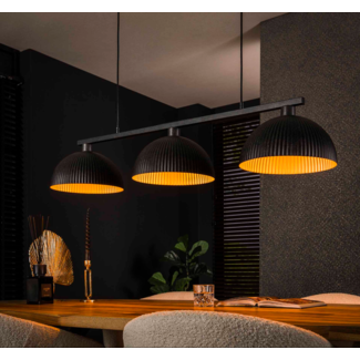 LioLights Hanglamp 3L halfronde kap-ribbel / Artic zwart