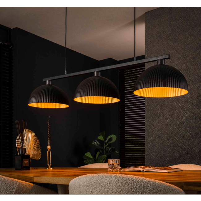 Hanglamp 3L halfronde kap-ribbel / Artic zwart
