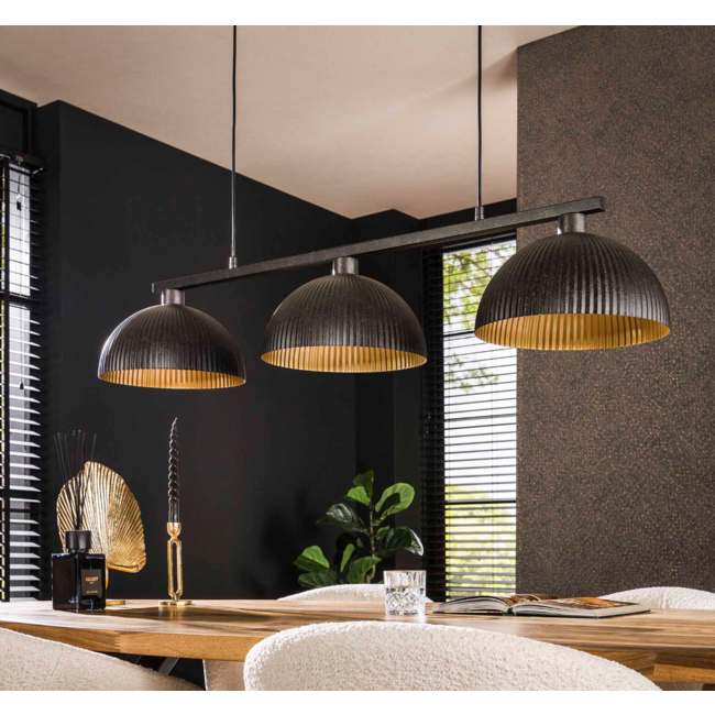 Hanglamp 3L halfronde kap-ribbel / Artic zwart