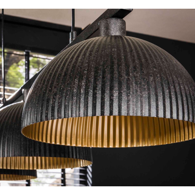 Pendant lamp 3L semi-circular hood-ribbed / Artic black