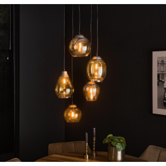 LioLights Hanglamp 5L getrapt mix / Amberkleurig glas