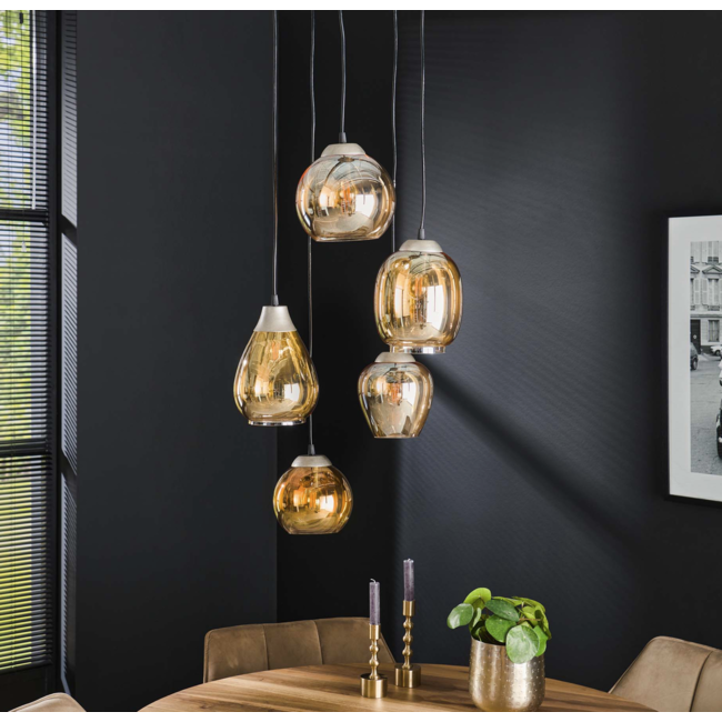 Hanging lamp 5L stepped mix / Amber glass