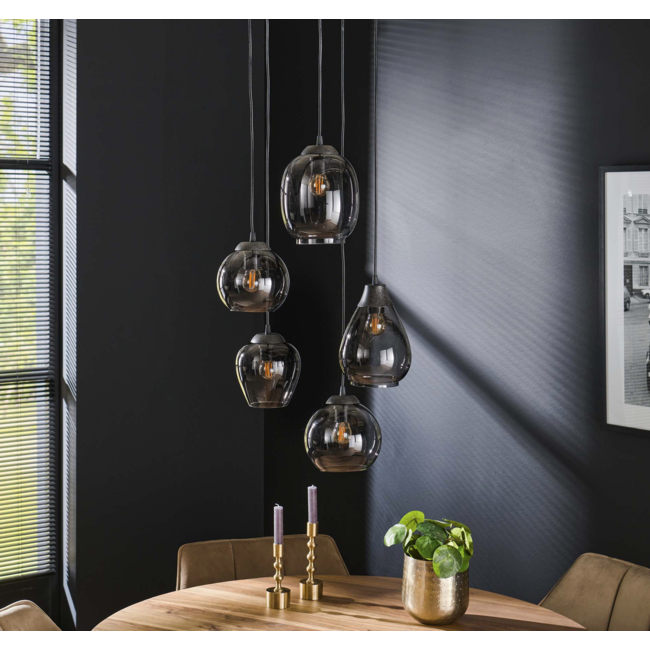 Hanglamp 5L getrapt mix / Chromed glas