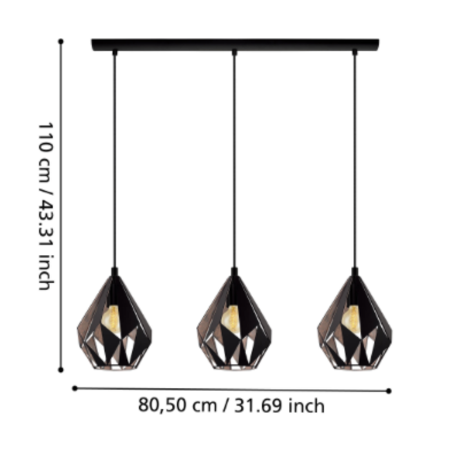 Hanglamp CARLTON E27 Zwart/koper 49991