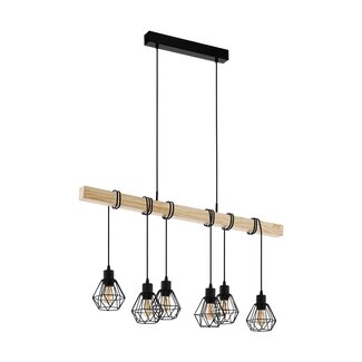 EGLO TOWNSHEND 5 Hanglamp E27 zwart/hout 44076