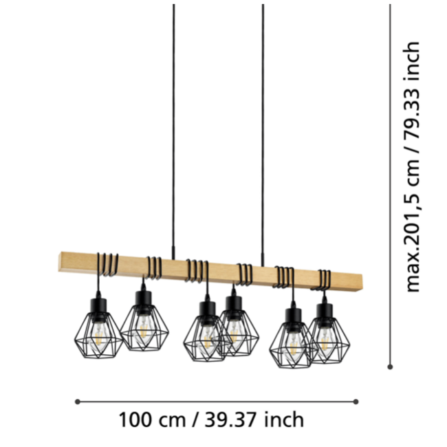 TOWNSHEND 5 Pendant lamp E27 black/wood 44076