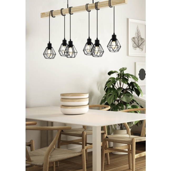 TOWNSHEND 5 Hanglamp E27 zwart/hout 44076