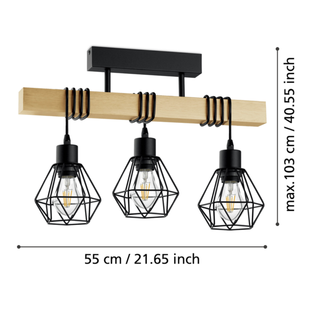 Suspension TOWNSHEND 5 E27 noir/bois 44074