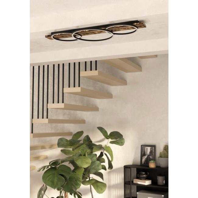 LED Plafondlamp Boyal 99413 zwart/hout