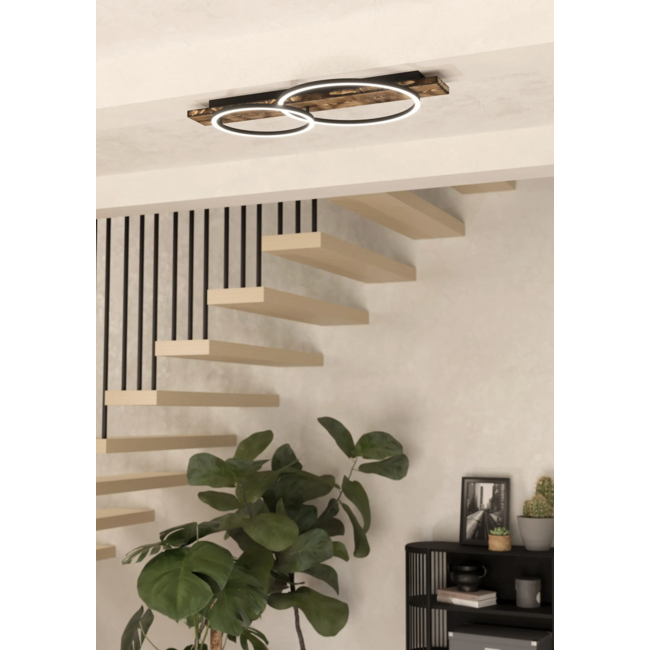 LED Plafondlamp Boyal 99408 zwart/hout