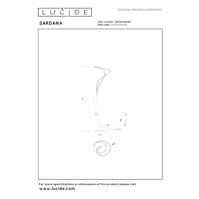 Lampadaire Premium SARDANA - Ø 44 cm - LED Dimb. - 1x28W 2700K - Or mat / Laiton - 52700/28/02