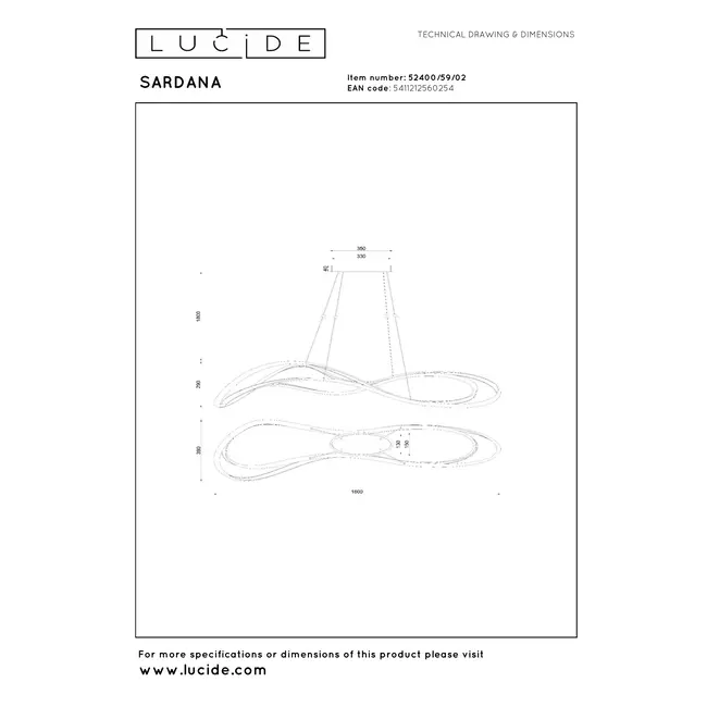 Premium SARDANA - Suspension - LED Dim. - 1x54W 2700K - Or Mat / Laiton - 52400/59/02