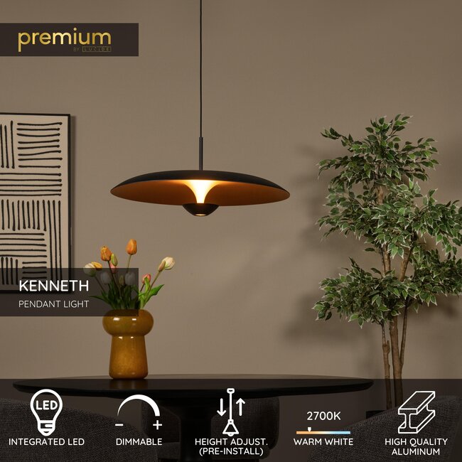 Premium KENNETH - Pendant lamp - Ø 60 cm - LED Dimmable - 1x16W 2700K - Black - 41412/60/30
