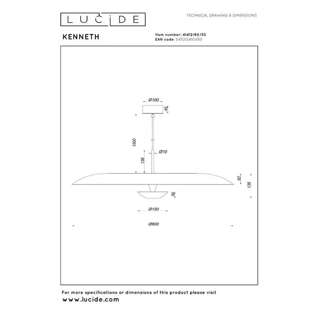 Premium KENNETH - Hanglamp - Ø 80 cm - LED Dimb. - 1x22W 2700K - Zwart - 41412/80/30