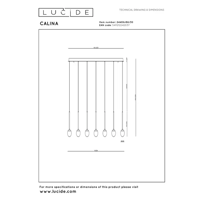 Premium CALINA - Pendant light - LED Dim. - CCT - 12x7W 2200K/3300K - Black - 24406/86/30