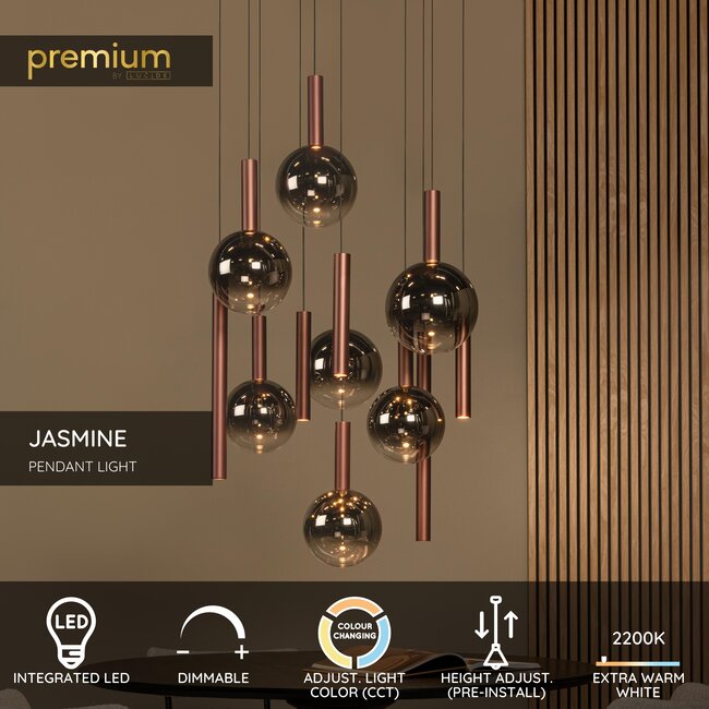 Premium JASMINE - Suspension - Ø 75 cm - LED Dim. - CCT - 12x4,5W 2200K/3300K - Cuivre - 74420/12/65