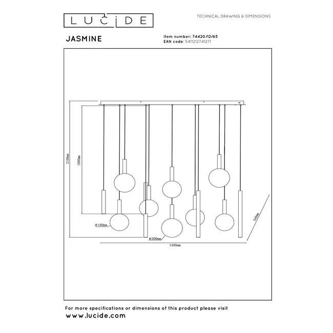 Premium JASMINE - Hanglamp - Ø 75 cm - LED Dimb. - CCT - 12x4,5W 2200K/3300K - Koper - 74420/12/65
