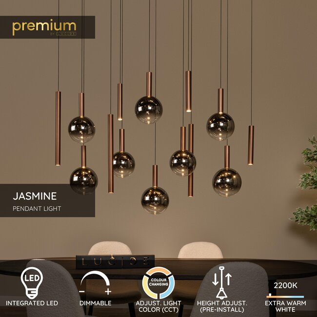 Premium JASMINE - Hanglamp - LED Dimb. - CCT - 14x4,4W 2200K/3300K - Koper - 74420/14/65