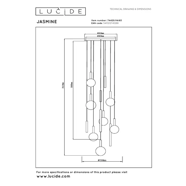 Premium JASMINE - Hanging lamp - LED Dimming. - CCT - 14x4.4W 2200K/3300K - Copper - 74420/14/65