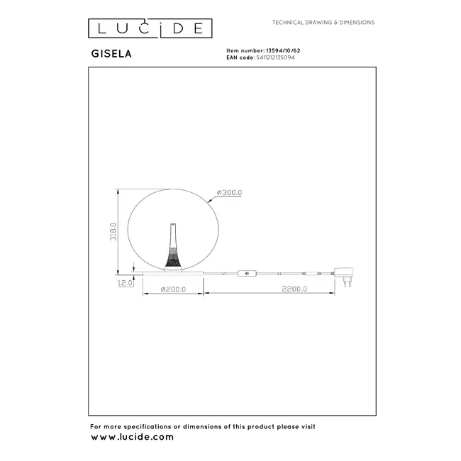 Premium GISELA - Lampe de table - Ø 30 cm - LED Dim. - 1x12W 2500K - Ambre - 13594/10/62