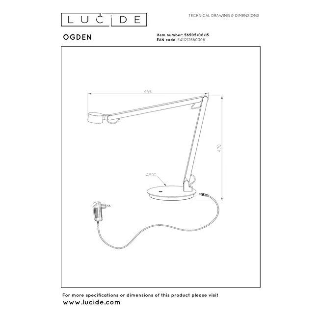 Premium OGDEN - Lampe de bureau - LED 3 StepDim - 1x7W 3000K - Fer gris - 56505/06/15