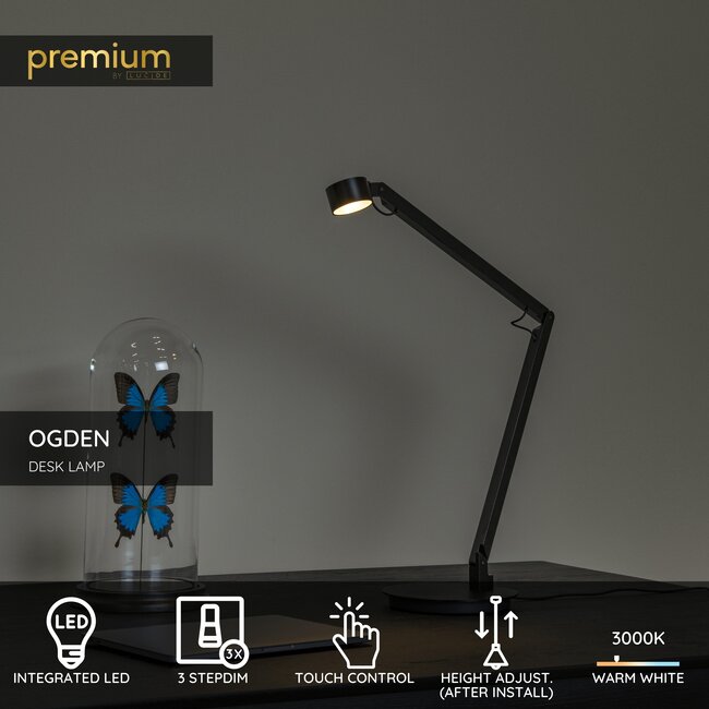 Premium OGDEN - Lampe de bureau - LED 3 StepDim - 1x7W 3000K - Noir - 56505/06/30