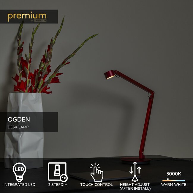 Premium OGDEN - Lampe de bureau - LED 3 StepDim - 1x7W 3000K - Rouge - 56505/06/32