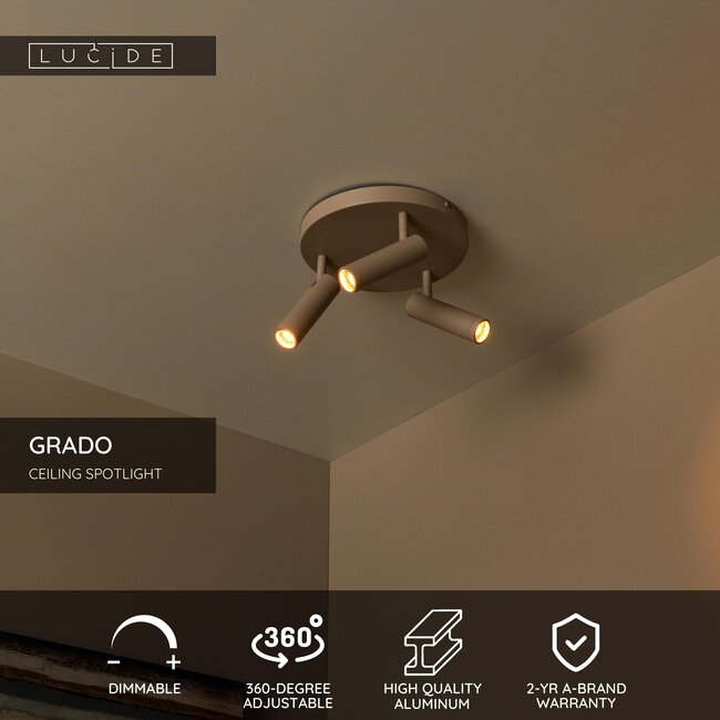 GRADO - Spot de plafond - Ø 25 cm - 3xGU10 (MR11) - Taupe - 22974/13/41
