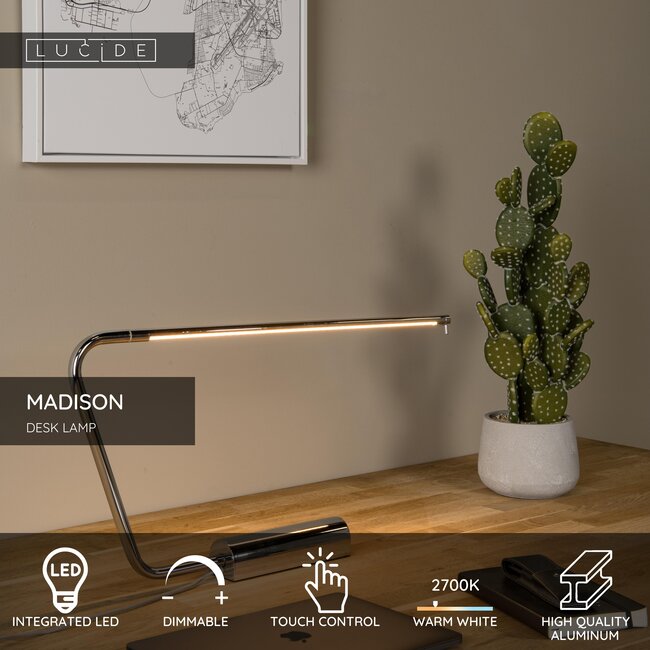 MADISON - Bureaulamp - LED Dimb. - 1x9W 2700K - Chroom - 44503/06/11